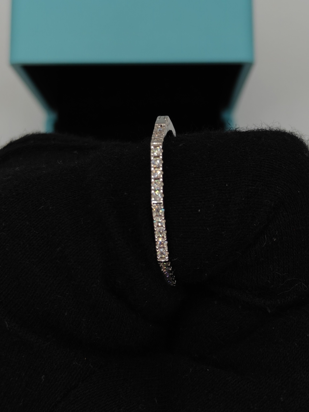 Moissanite Sterling Silver Cubic Zirconia Curved Hoop Earrings - Picture 4 of 6